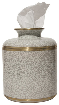 Crackle Round Tissue Box, White