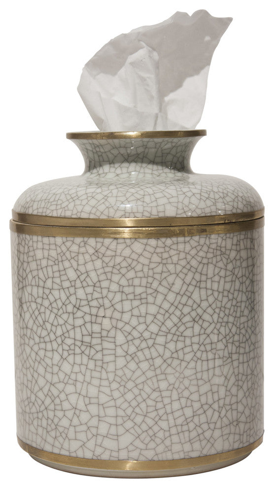 Crackle Round Tissue Box, White