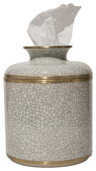 Crackle Round Tissue Box, White