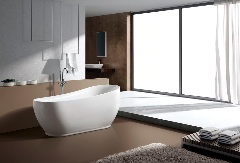 Aqua Eden 71" Acrylic Freestanding Single Slipper Tub With Drain, White