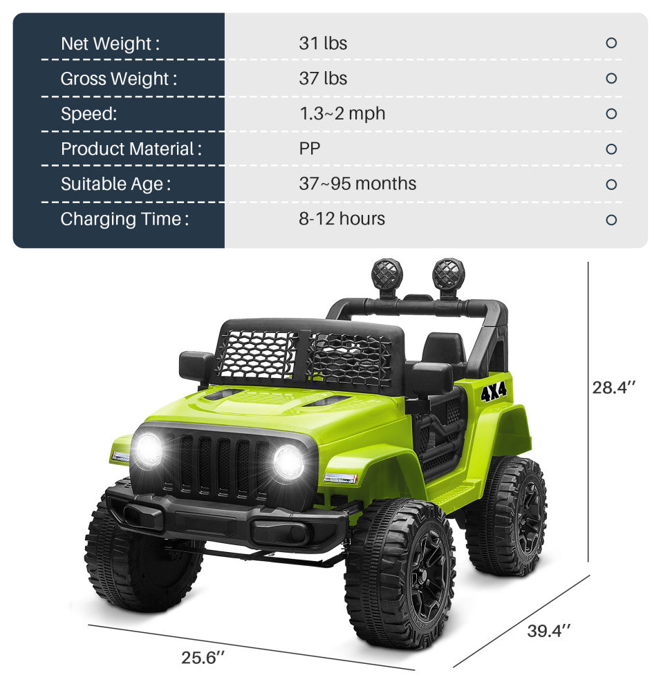 12V Battery Powered Electric Ride-On SUV MP3, Bluetooth, Green