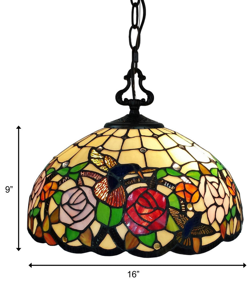 Tiffany Style 2 Light Hummingbirds Pendant Lamp 16" Wide