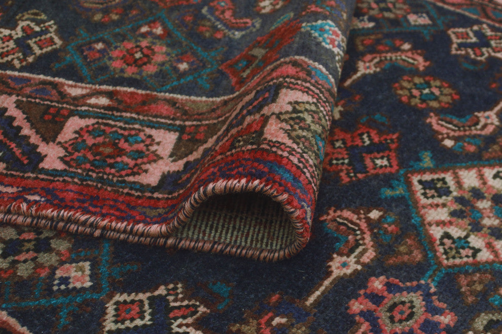 Fine Vintage Distressed Galip Red/Navy Runner, 3'5x13'7