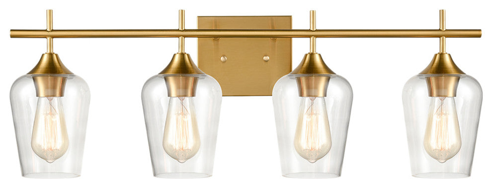 Farmhouse Bathroom Vanity Lights Clear Glass Sconces, Brass, 4-Light