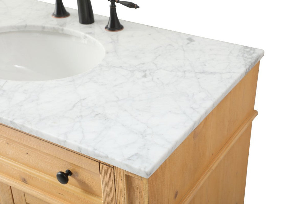 Home Living Vanity with Carrara White Marble Countertop, Natural Wood, 40", Single Sink