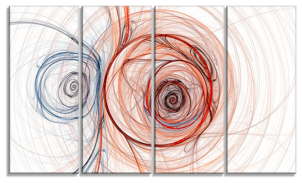 Brown Blue Fractal Illustration, Abstract Canvas Art Print, 48"x28", 4 Panels