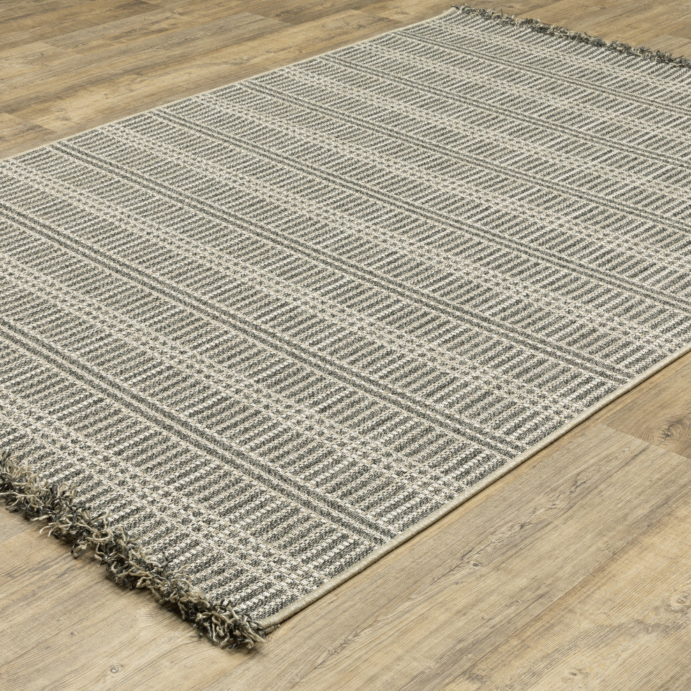 Genoa Geometric Lines Beige/ Black Flatwoven Indoor-Outdoor Area Rug 3'3" x 5'