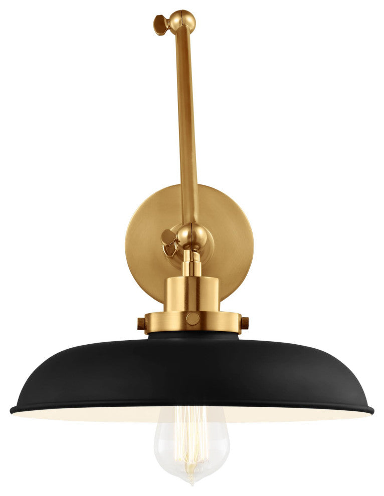 Wellfleet Double Arm Wide Task Sconce, Midnight Black and Burnished Brass