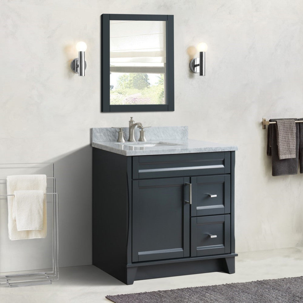 37" Single Sink Vanity, Dark Gray Finish With White Carrara Marble