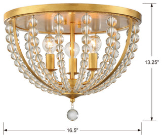 Crystorama ROX-A9000-GA, 3-Light Ceiling Mount, Antique Gold
