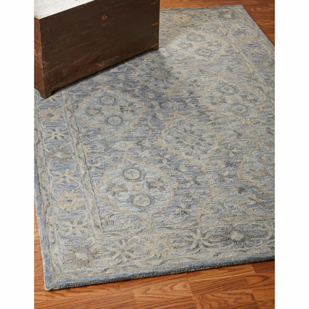 5" x 8" Blue and Tan Traditional Area Rug