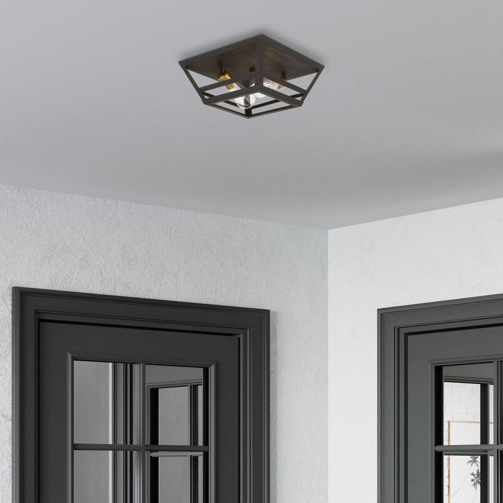 Schofield 2 Light Bronze With Antique Brass Accents Flush Mount