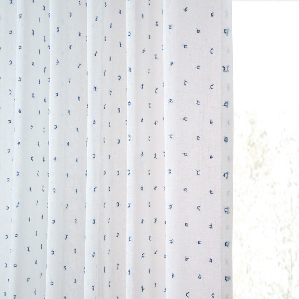 Altair Blue Patterned Linen Sheer Curtain Single Panel, 50"x108"