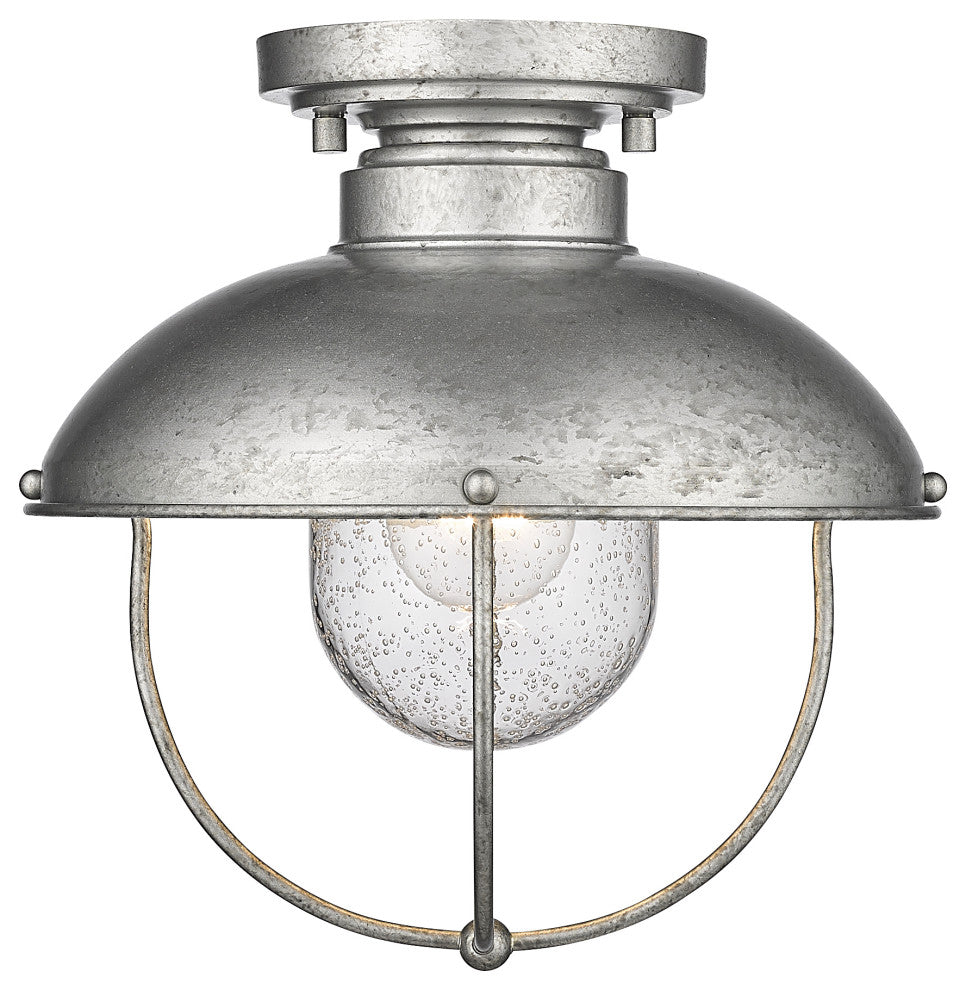 Z-LITE 590F-GV 1 Light Outdoor Flush Ceiling Mount Fixture, Galvanized