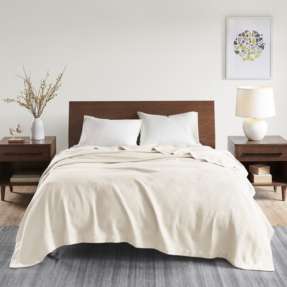 Madison Park Egyptian Cotton All-Season Woven Bedding Blanket, Ivory