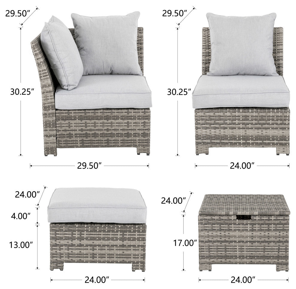 7 Piece Outdoor Patio All-Weather Wicker Sectional