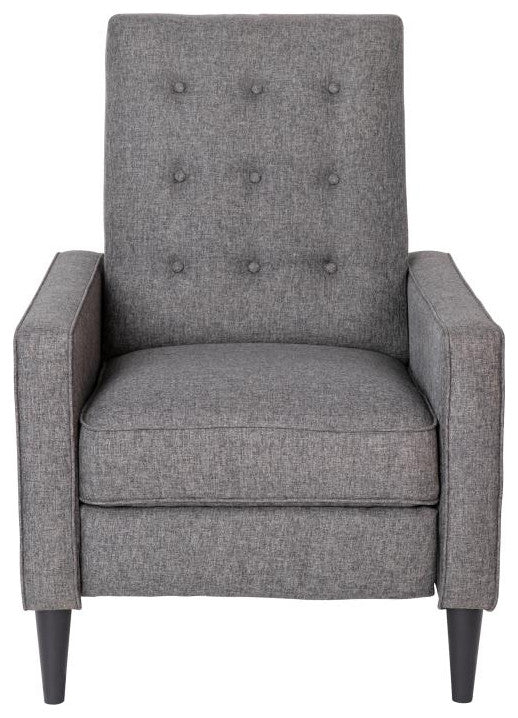 Ezra Upholstered Button Tufted Pushback Recliner, Gray
