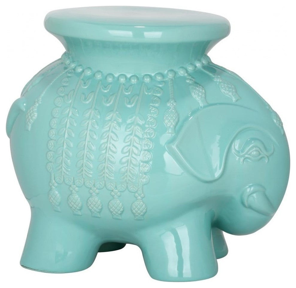 Safavieh Ceramic Elephant Stool, Light Blue