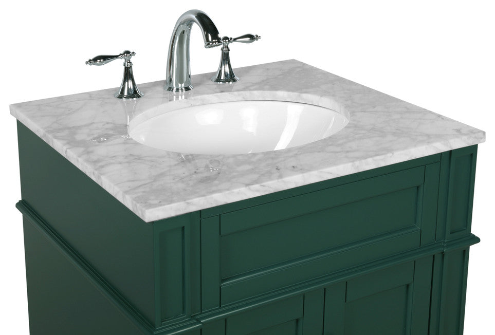 Home Living Vanity with Carrara White Marble Countertop, Green, 24", Single Sink