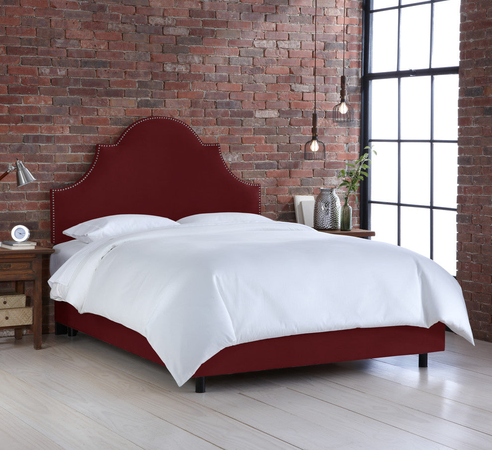 Taylor Nail Button High Arch Notched Bed, Velvet Berry, Twin