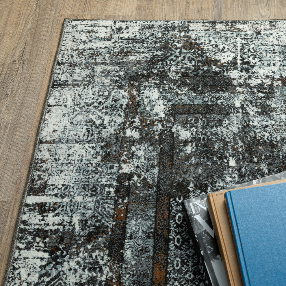 Galion Oriental Distressing Charcoal/Grey Indoor Area Rug, 2'3"x7'6"
