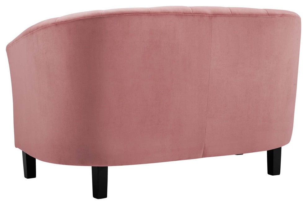 Tufted Armchair and Loveseat Sofa Set, Velvet, Pink, Modern, Lounge Hospitality