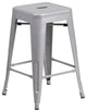 24" High Backless Silver Metal Indoor-Outdoor Counter Stool With Square Seat