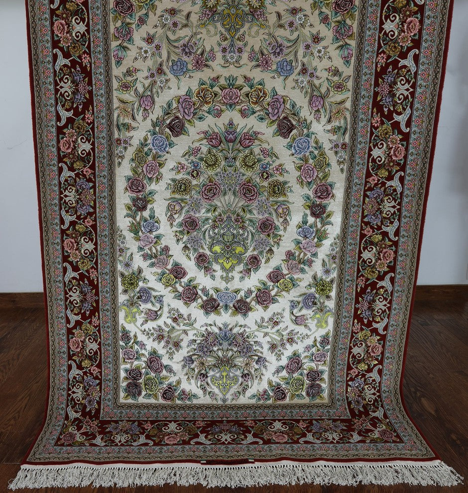 Super Fine Authentic Persian Isfahan Signed Hand Knotted Silk Rug, 5'x8'