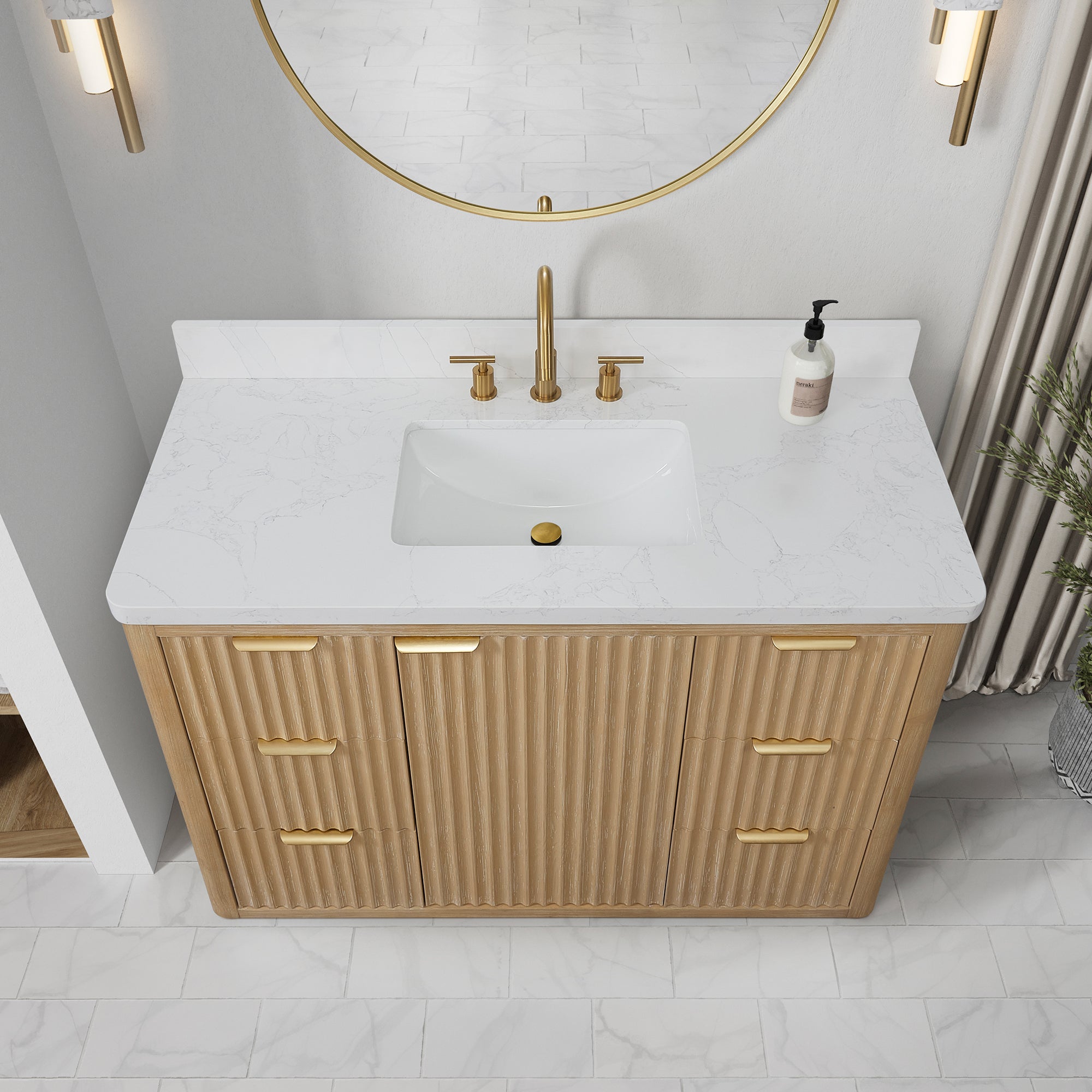 Vinnova Cadiz Bath Vanity, Composite Stone Top, Washed Ash Grey, 48", No Mirror