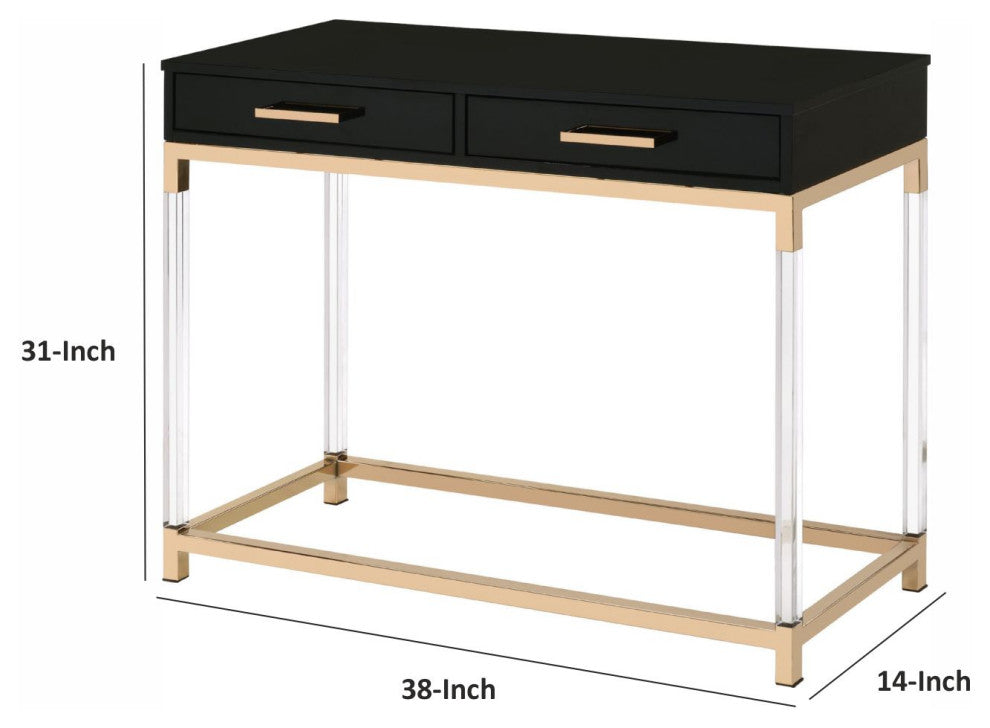 Benzara BM250363 Metal Base Framed Console Table, Black and Gold