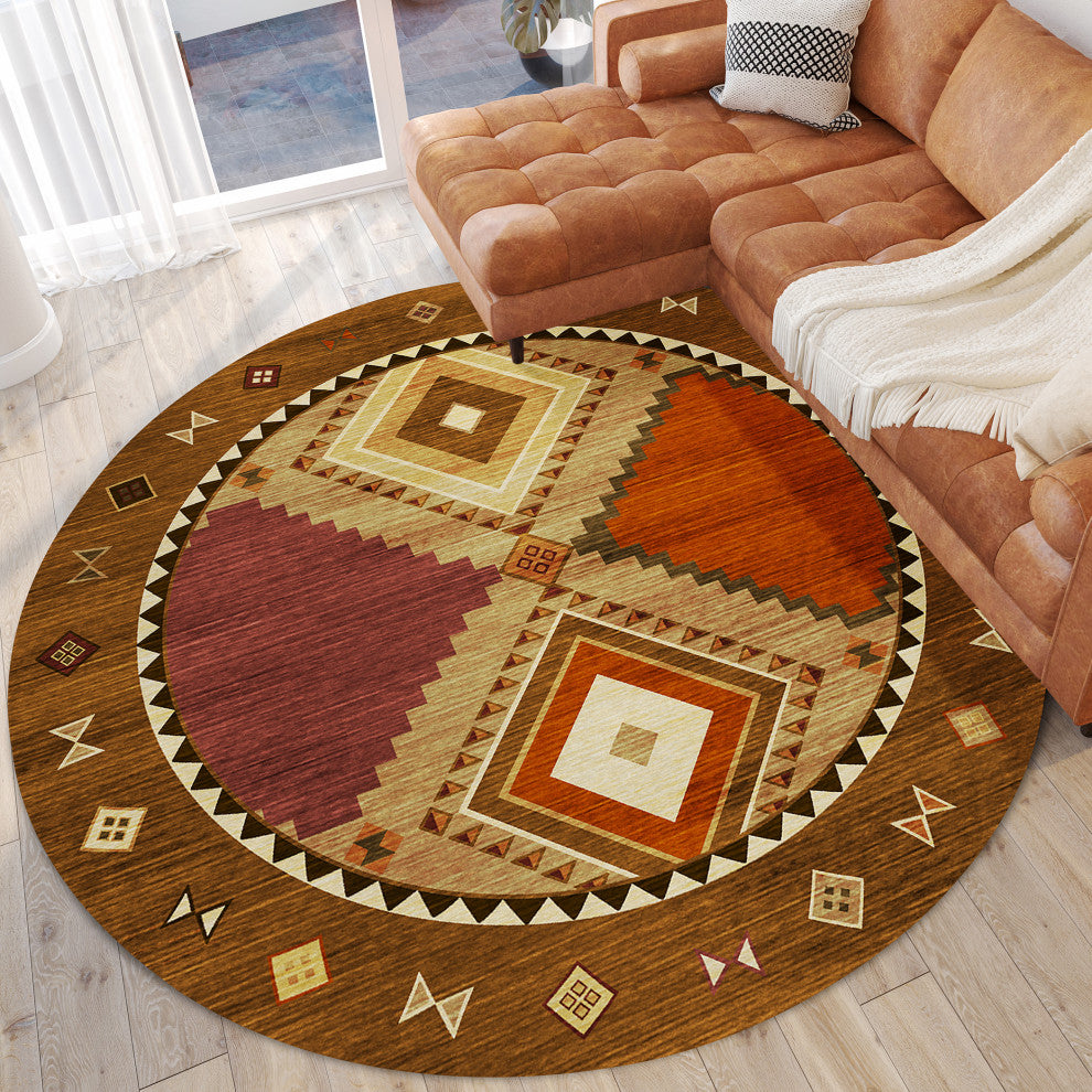 Indoor/Outdoor Phoenix PH2 Walnut Machine Washable 8' x 8' Round Rug