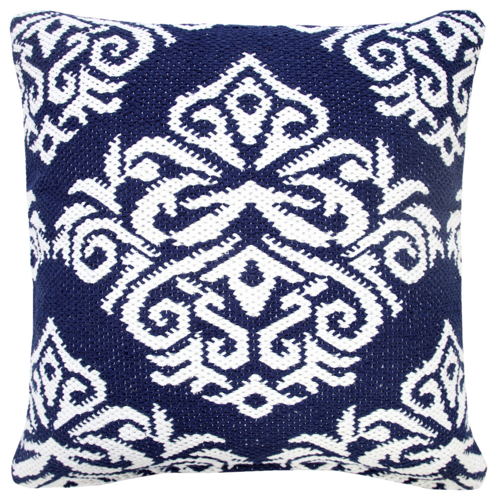 Ox Bay Machine-Made Blue/White Medallion Cotton Blend Pillow Cover, 20"x20"