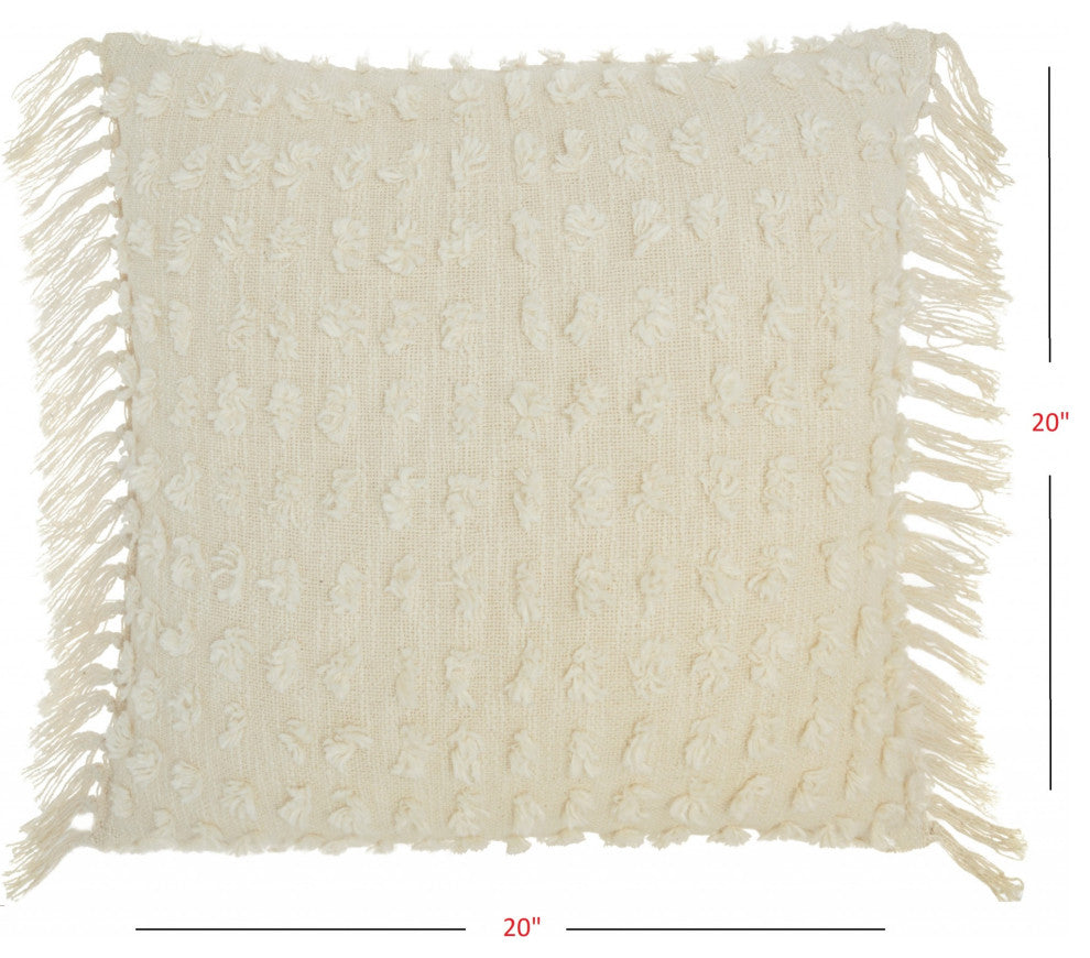 Tassel Detailed White Throw Pillow
