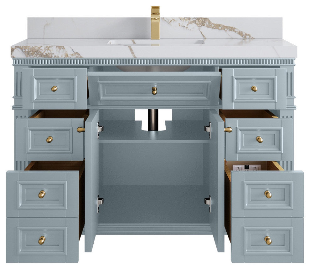 Paris 48" Single Sink Bathroom Vanity, Blue Heather 2" Calacatta Gold