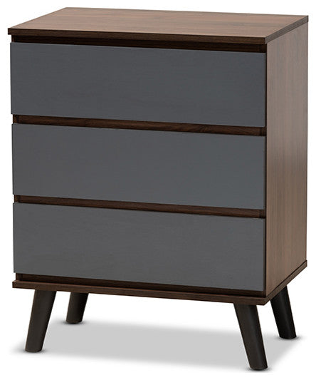 Donnahugh Contemporary Two-Tone Walnut and Gray Wood 3-Drawer Bedroom Chest