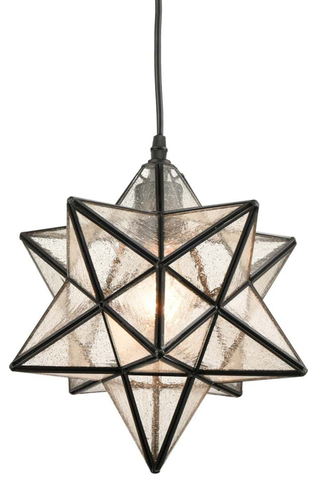 Moravian Star Pendant Light Seeded Glass Shade 12"