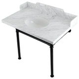 Kingston Brass LMS3622M80ST 36" Carrara Marble Console Sink, Legs