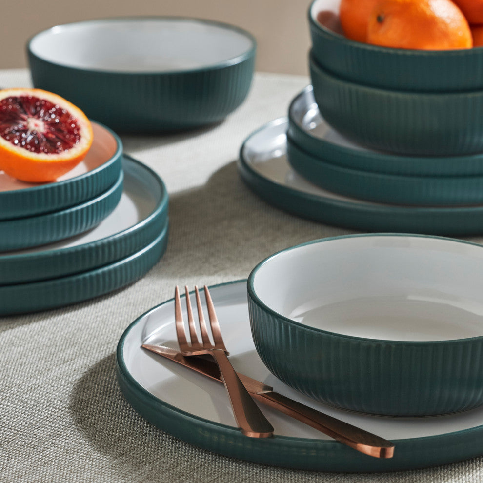 Christian Siriano Laro Stoneware 24 Piece Dinnerware Set, Green