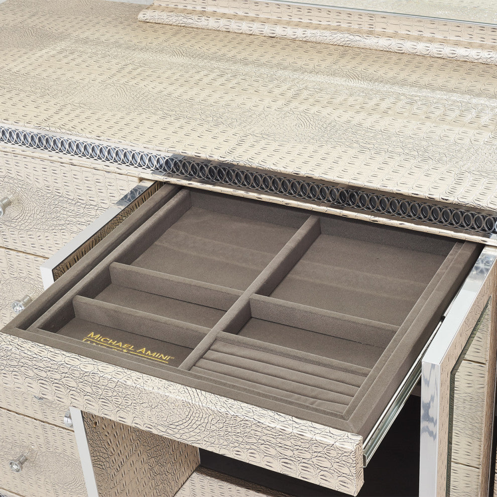 Hollywood Swank Upholstered Dresser, Crystal Croc