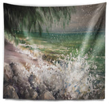 Rocky Seashore with White Waves Seashore Wall Tapestry, 39"x32"