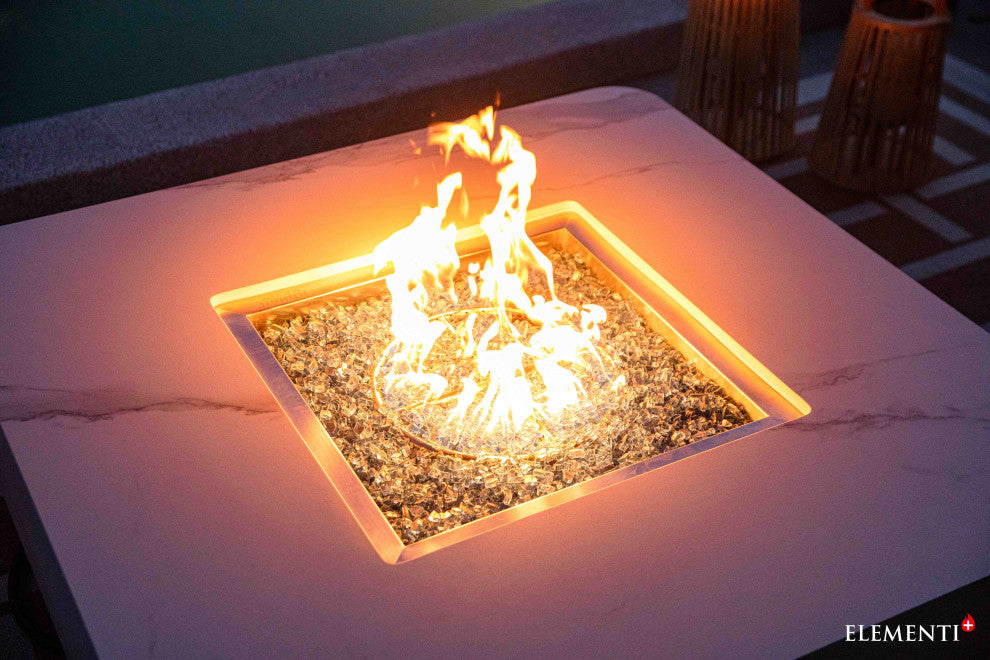 Annecy Square Marble Porcelain Top Propane Fire Table by Elementi Plus