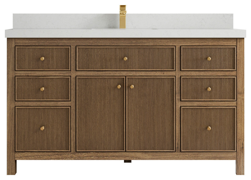 Sonoma Teak 60 Single Bathroom Vanity in Dark Natural with 2" Carrara Quartz