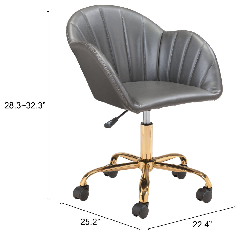Computer Chair, Faux Vinyl Leather, Steel, Gray, Gold, Business Office