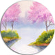 Flowering Trees Over River, Landscape Disc Metal Artwork, 11"