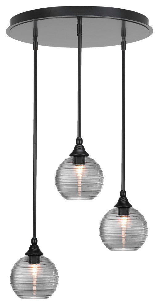 Empire 3-Light Cluster Pendalier, Matte Black/Smoke Ribbed