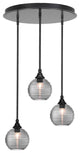 Empire 3-Light Cluster Pendalier, Matte Black/Smoke Ribbed