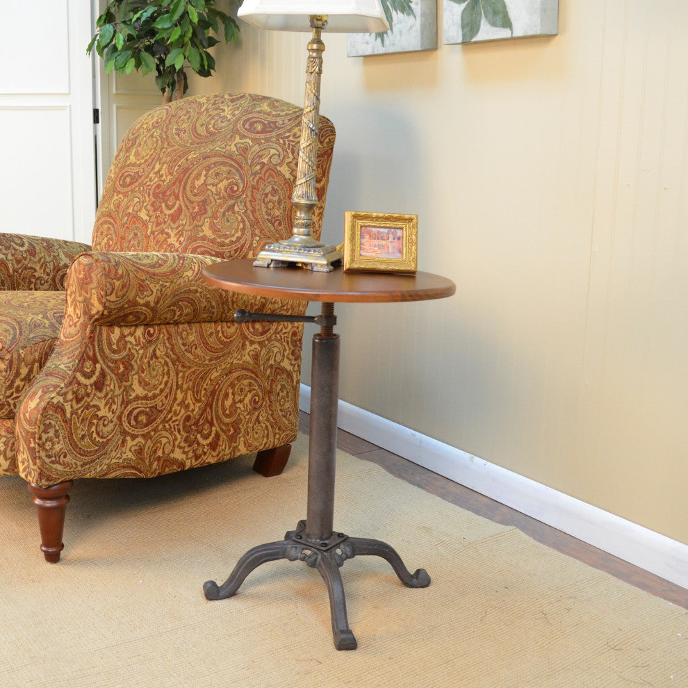Colton Adjustable Vintage Table - Chestnut Top - Industrial Base