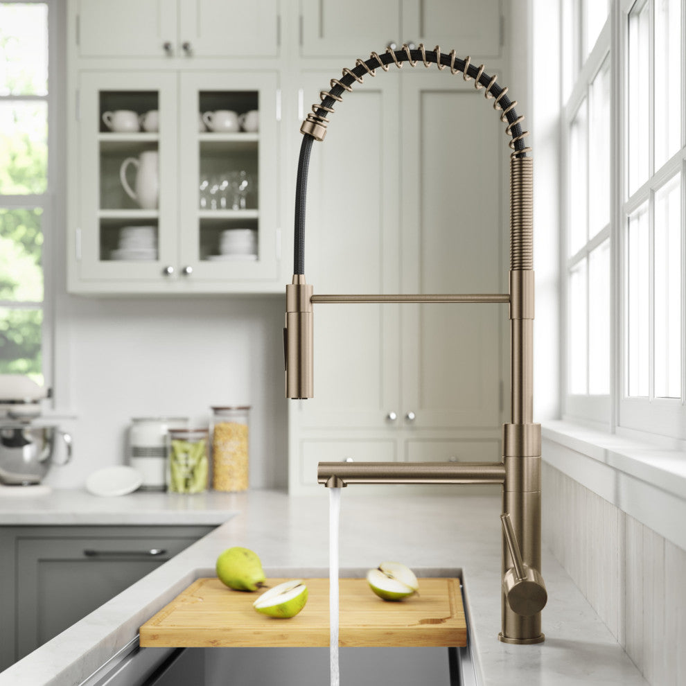 Pulldown Pot Filler Kitchen Faucet, Antique Champagne Bronze