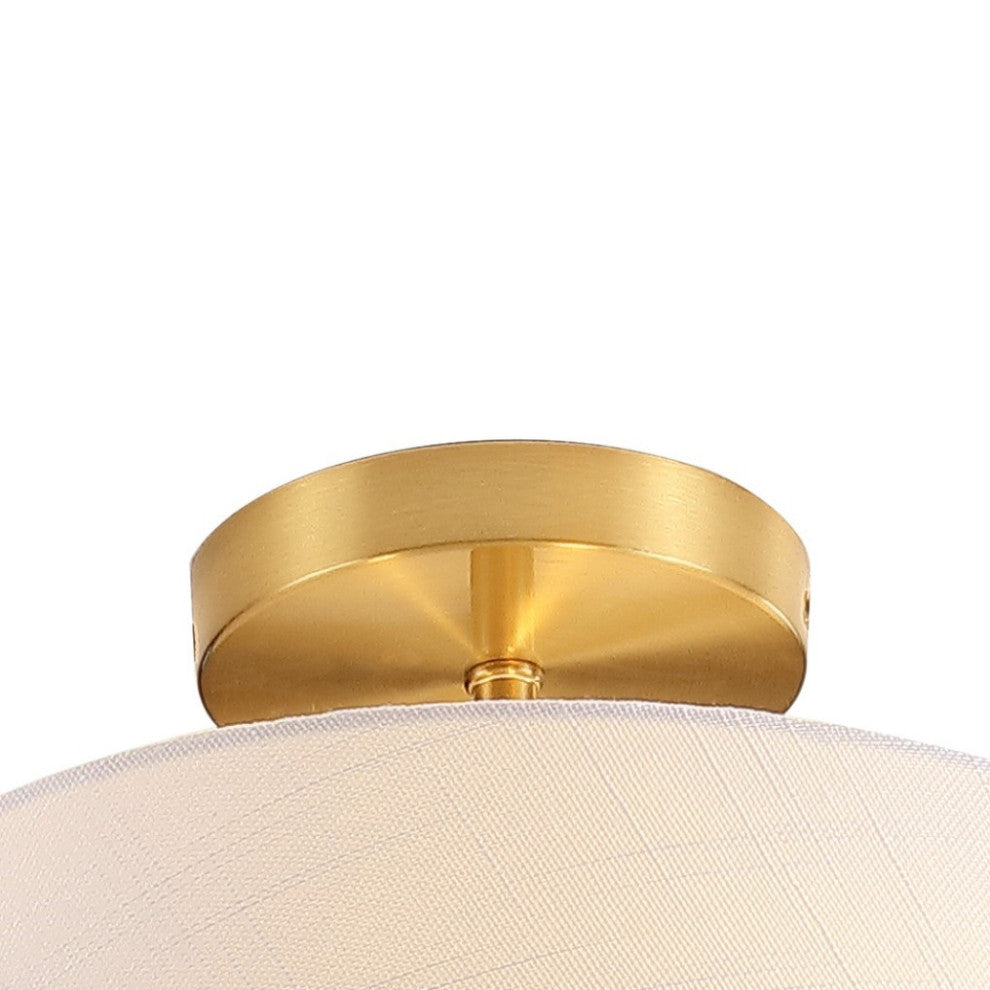 Isabella 15" 3-Light Modern Midcentury Iron Semi Flush Mount, Brass Gold/White