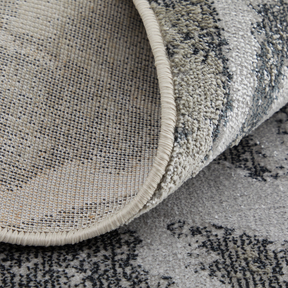 Oria Industrial Abstract Area Rug, Gray/Silver/Ivory, 8'x10'